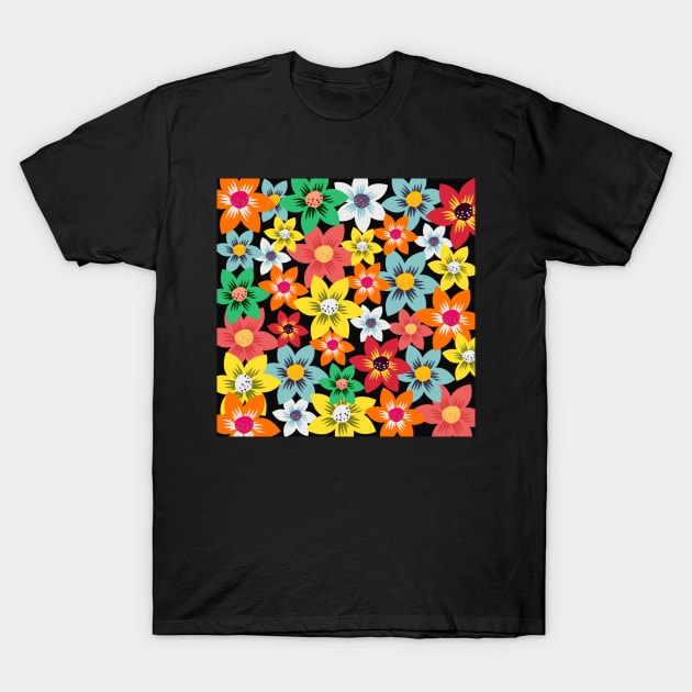 Colorful Floral Scarlet Pimpernel Garden Pattern T-Shirt by DMRStudio